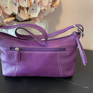 Tignanello Purple Leather Shoulder Bag with Contrast Stitching